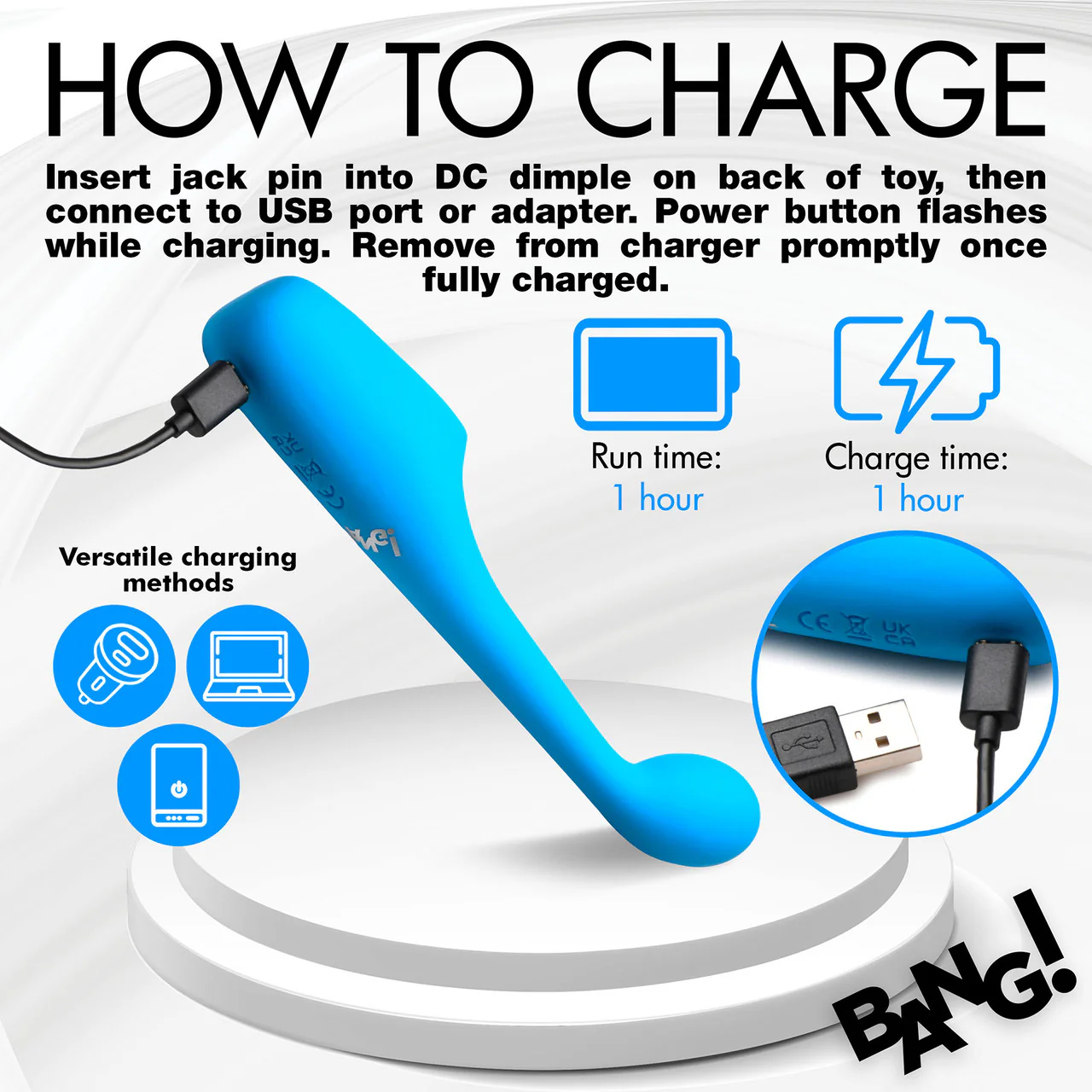BANG! Digital Display Rechargeable Waterproof Silicone G-Spot Vibrator - Blue - Image 15