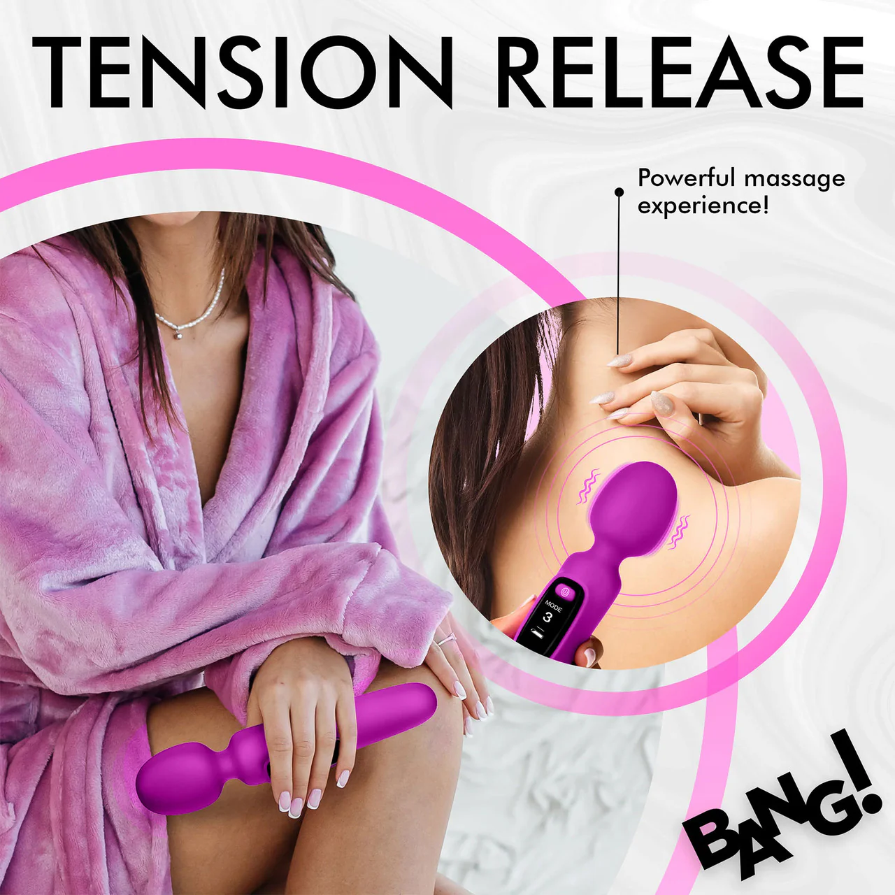 BANG! Digital Display Rechargeable Waterproof Silicone Wand Style Vibrator - Purple - Image 12