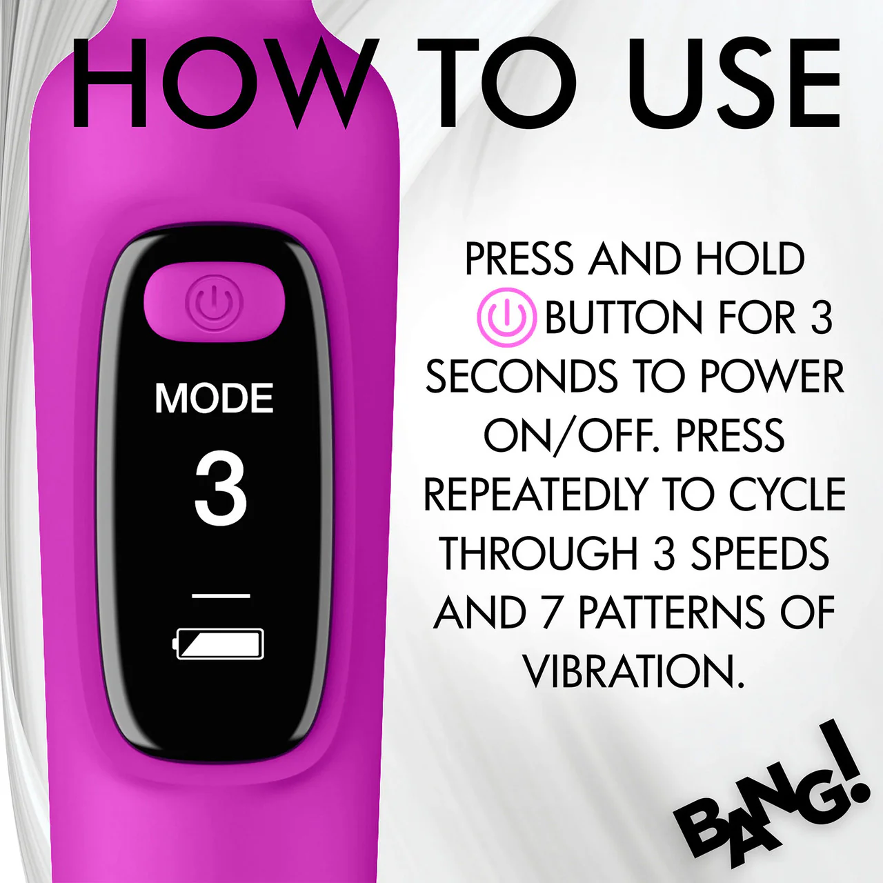 BANG! Digital Display Rechargeable Waterproof Silicone Wand Style Vibrator - Purple - Image 14