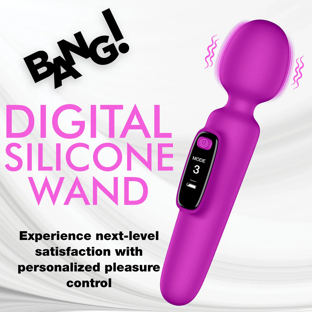 BANG! Digital Display Rechargeable Waterproof Silicone Wand Style Vibrator - Purple - Image 16