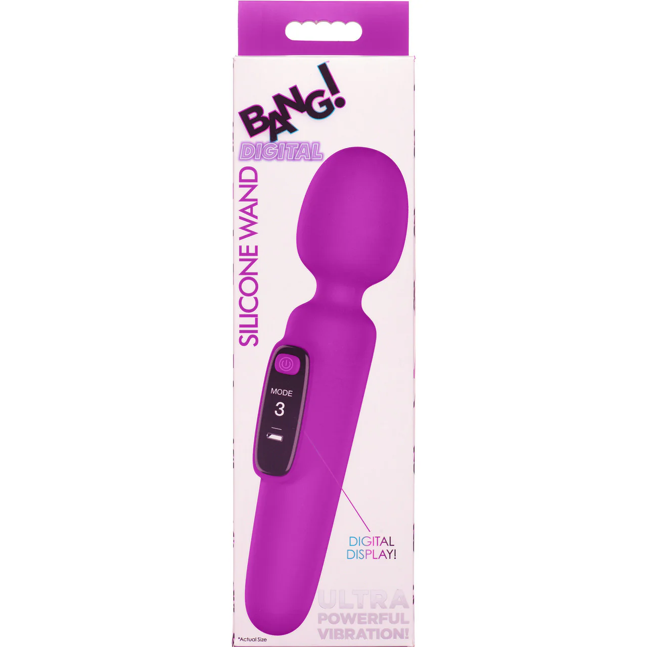 BANG! Digital Display Rechargeable Waterproof Silicone Wand Style Vibrator - Purple - Image 17