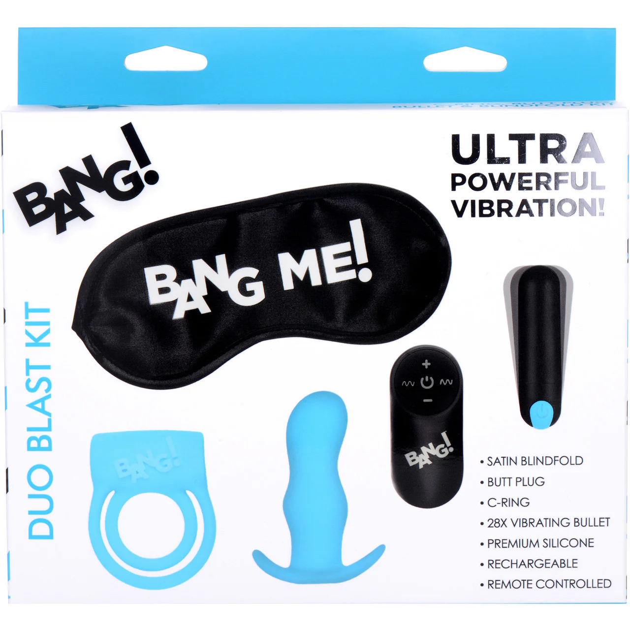 BANG! Duo Blast Cock Ring & Butt Plug Kit With Bullet Vibrator & Blindfold - Image 4