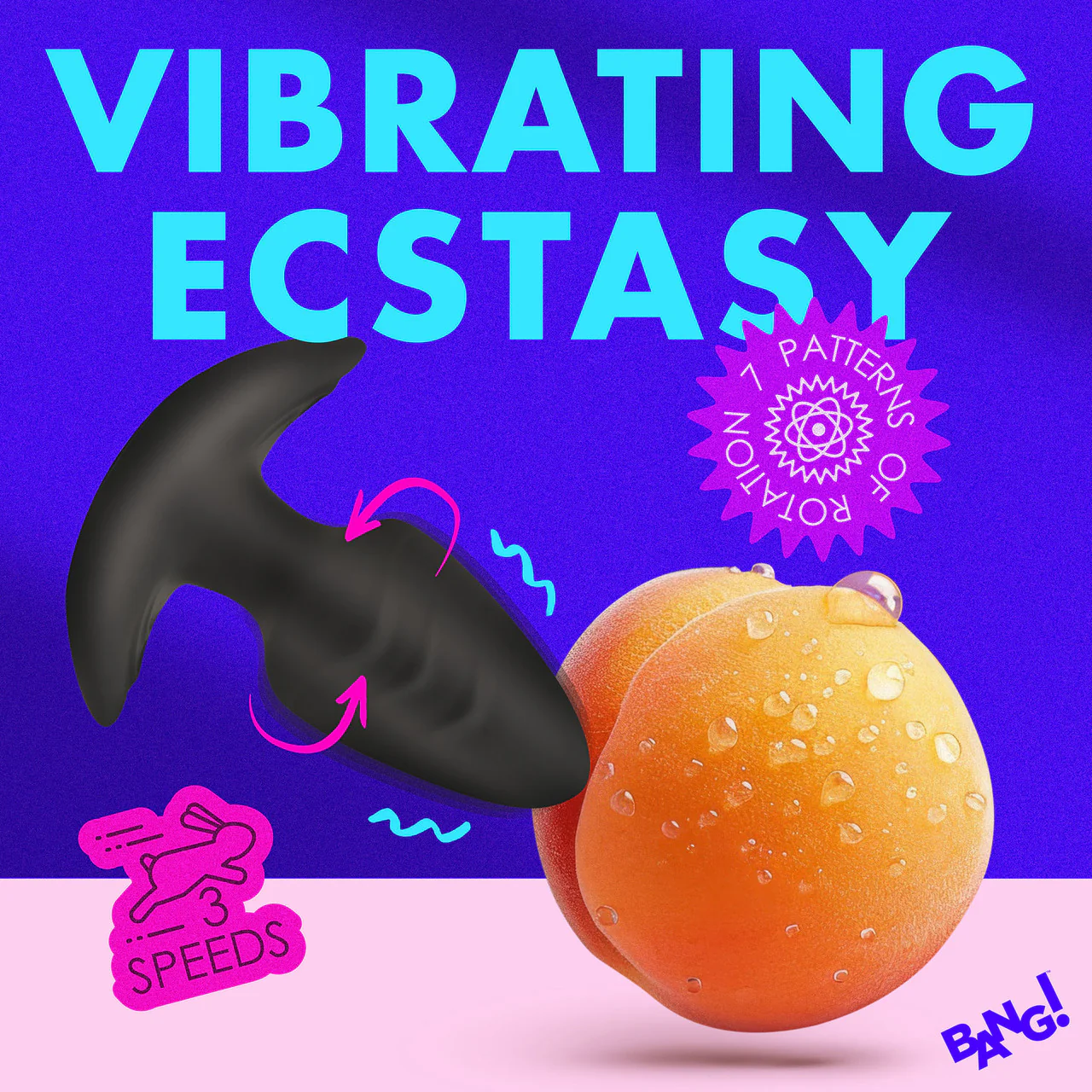 BANG! Rechargeable Rotating & Vibrating Silicone Butt Plug With Remote - Black - Image 10