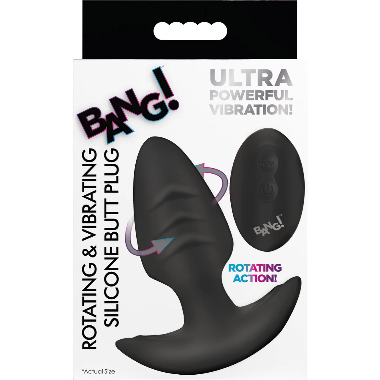 BANG! Rechargeable Rotating & Vibrating Silicone Butt Plug With Remote - Black - Image 18