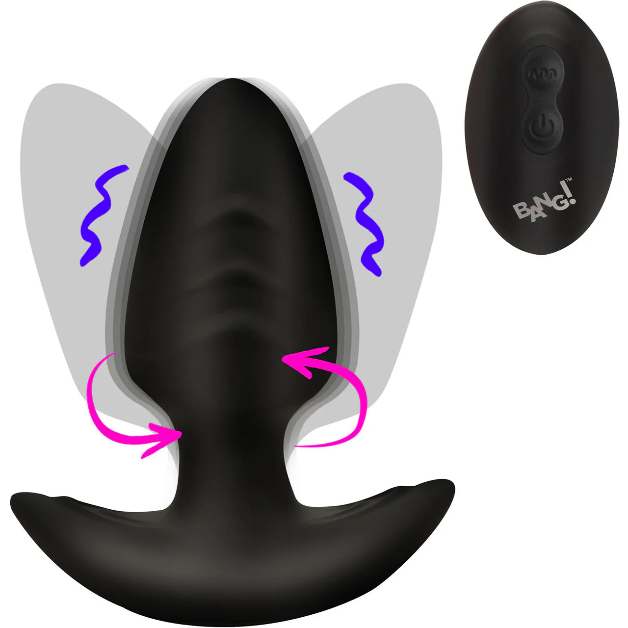BANG! Rechargeable Rotating & Vibrating Silicone Butt Plug With Remote - Black - Image 4