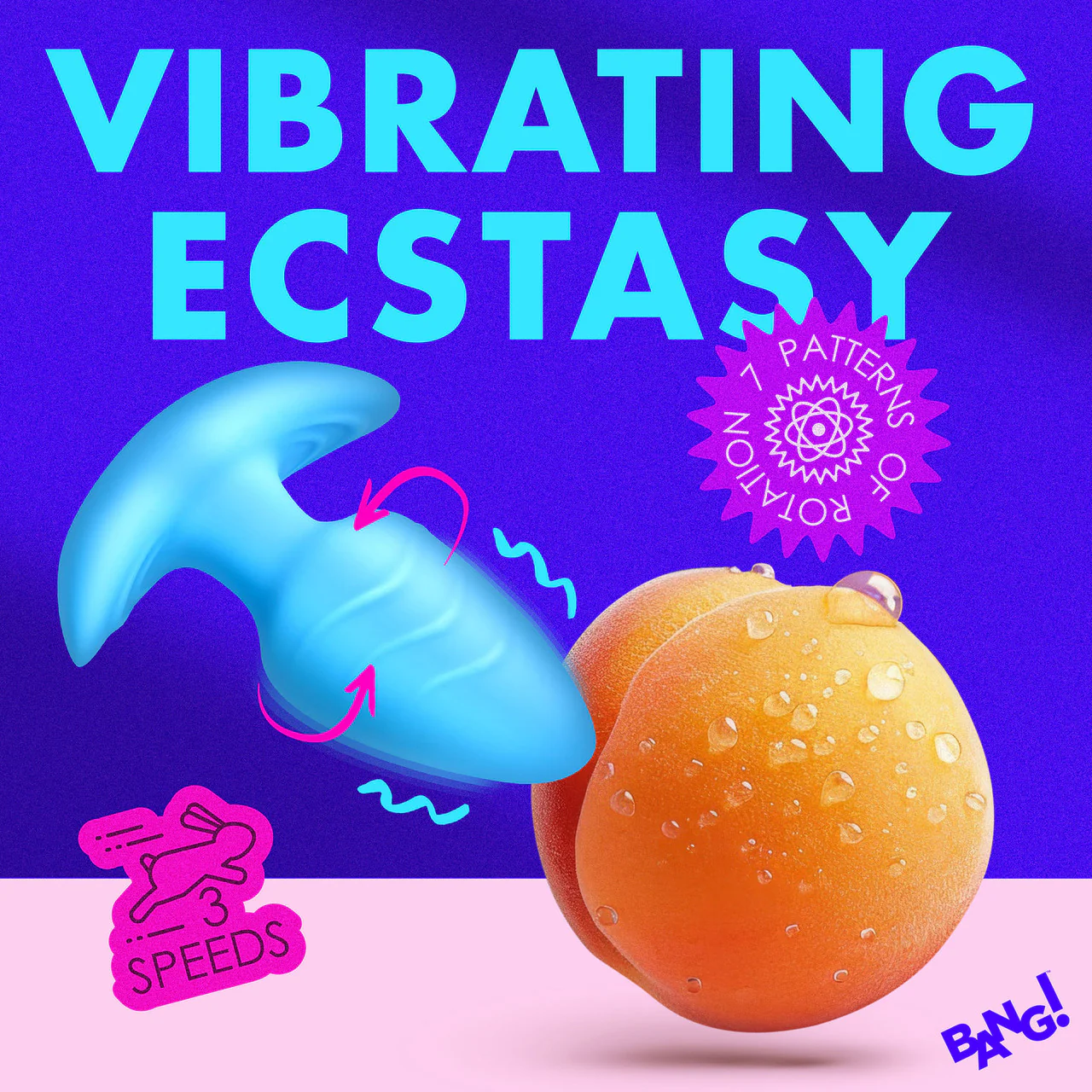 BANG! Rechargeable Rotating & Vibrating Silicone Butt Plug With Remote - Blue - Image 10