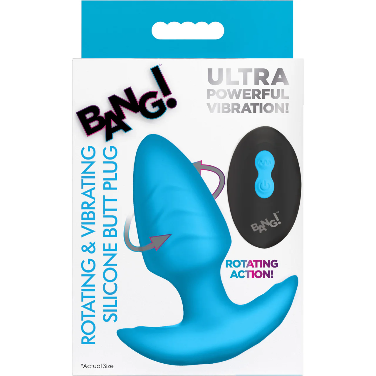 BANG! Rechargeable Rotating & Vibrating Silicone Butt Plug With Remote - Blue - Image 18