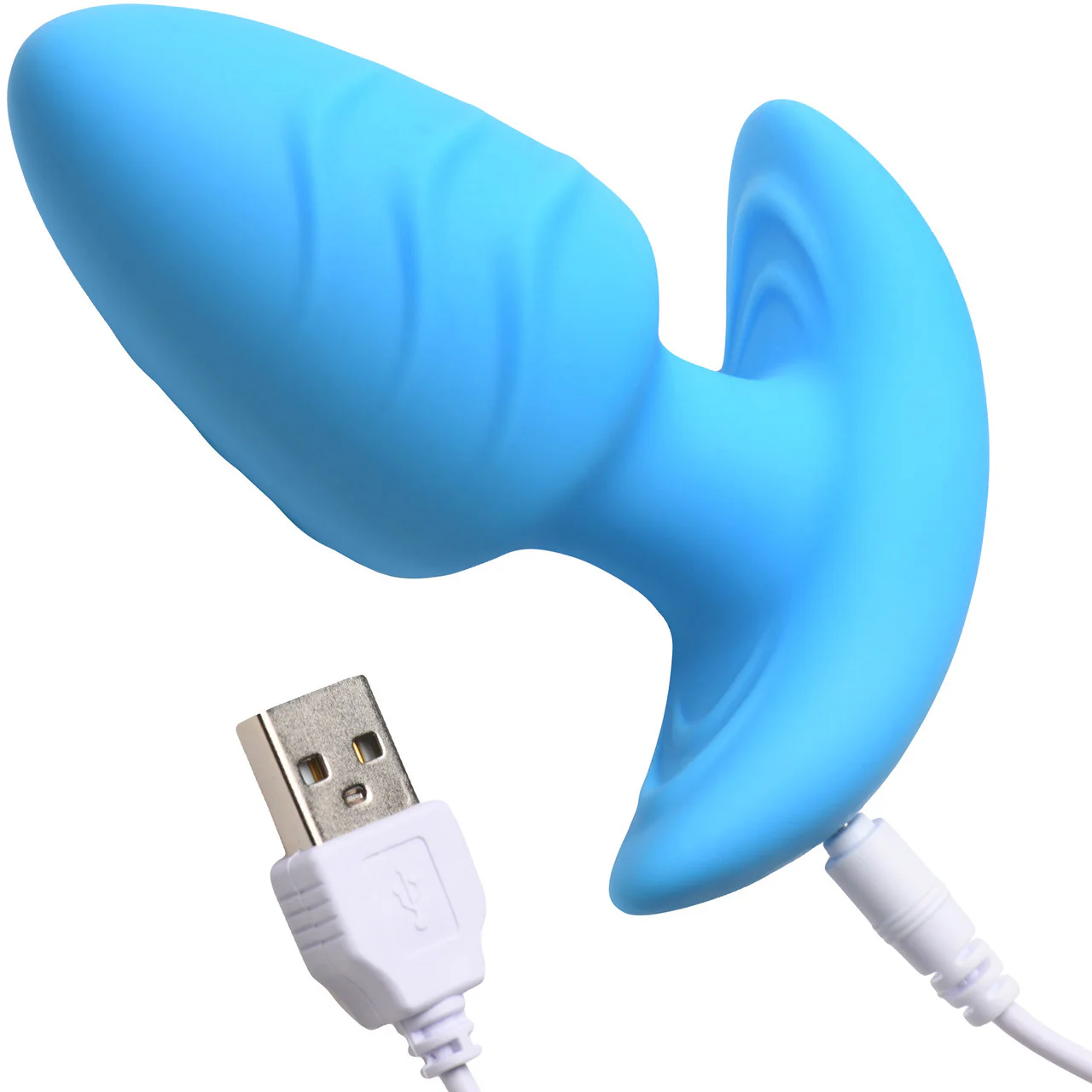 BANG! Rechargeable Rotating & Vibrating Silicone Butt Plug With Remote - Blue - Image 7