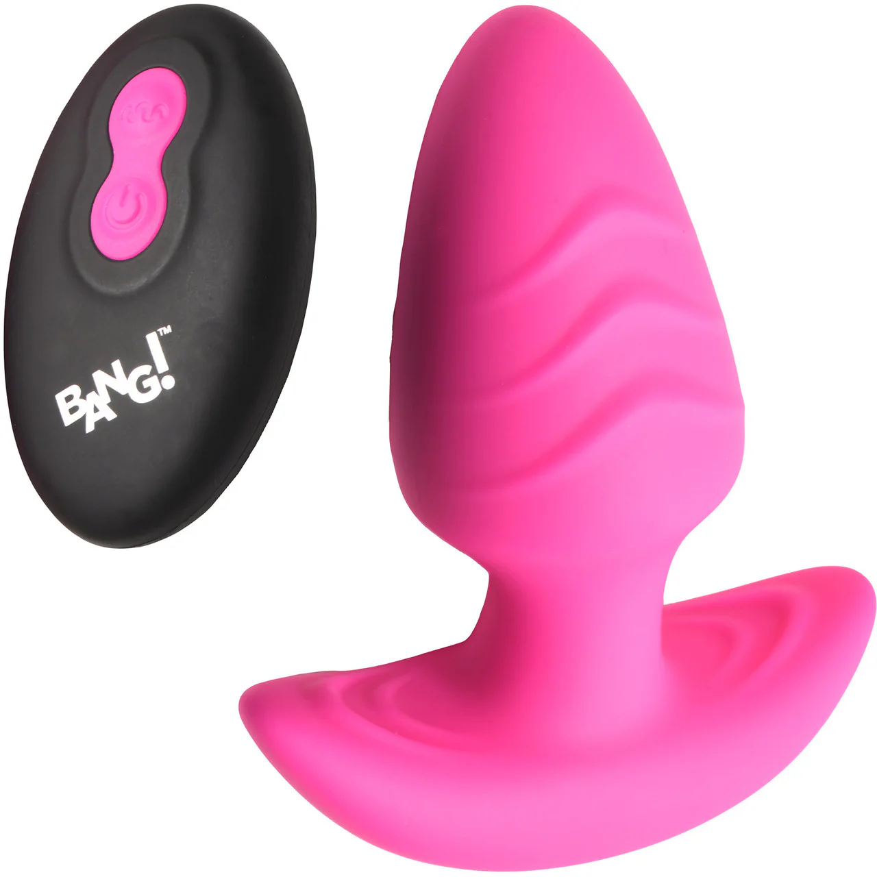 BANG! Rechargeable Rotating & Vibrating Silicone Butt Plug With Remote - Pink - Image 2