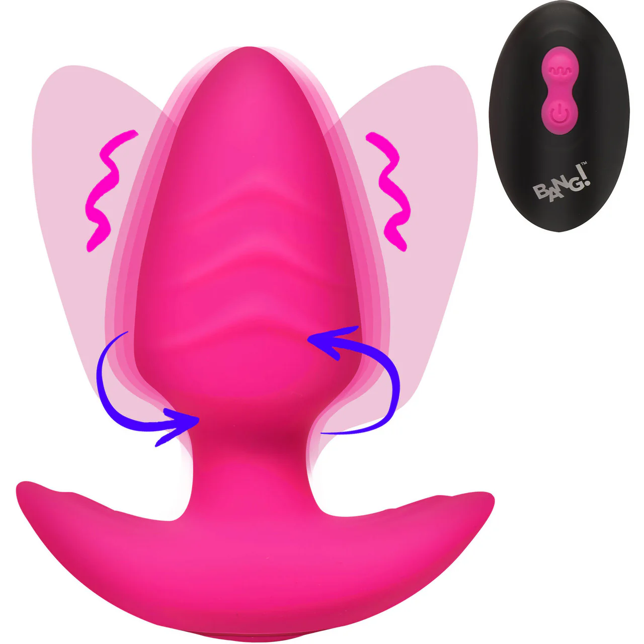 BANG! Rechargeable Rotating & Vibrating Silicone Butt Plug With Remote - Pink - Image 4