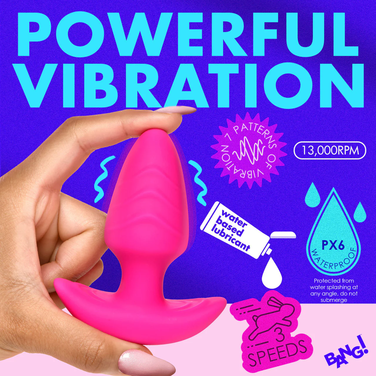 BANG! Rechargeable Rotating & Vibrating Silicone Butt Plug With Remote - Pink - Image 9