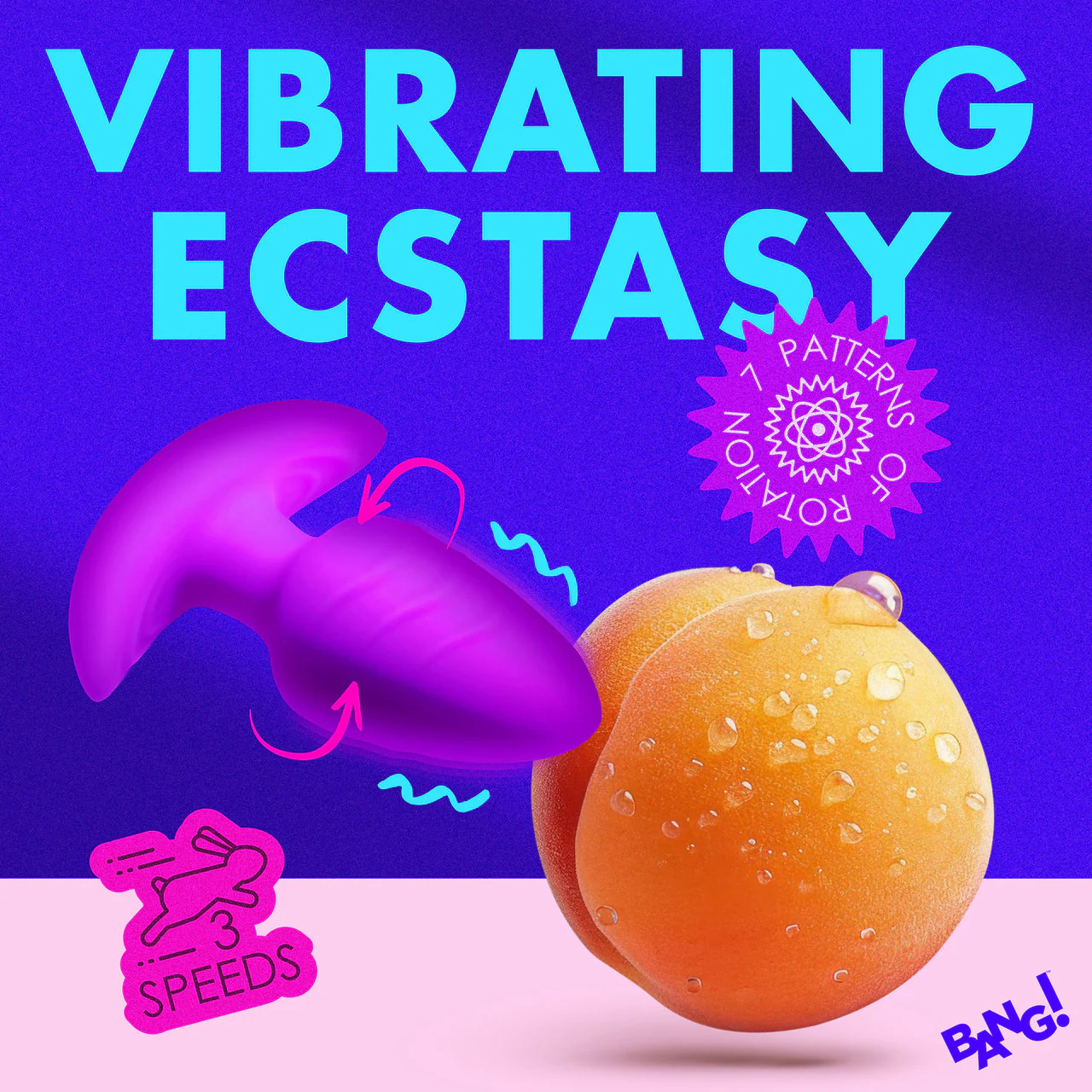 BANG! Rechargeable Rotating & Vibrating Silicone Butt Plug With Remote - Purple - Image 10
