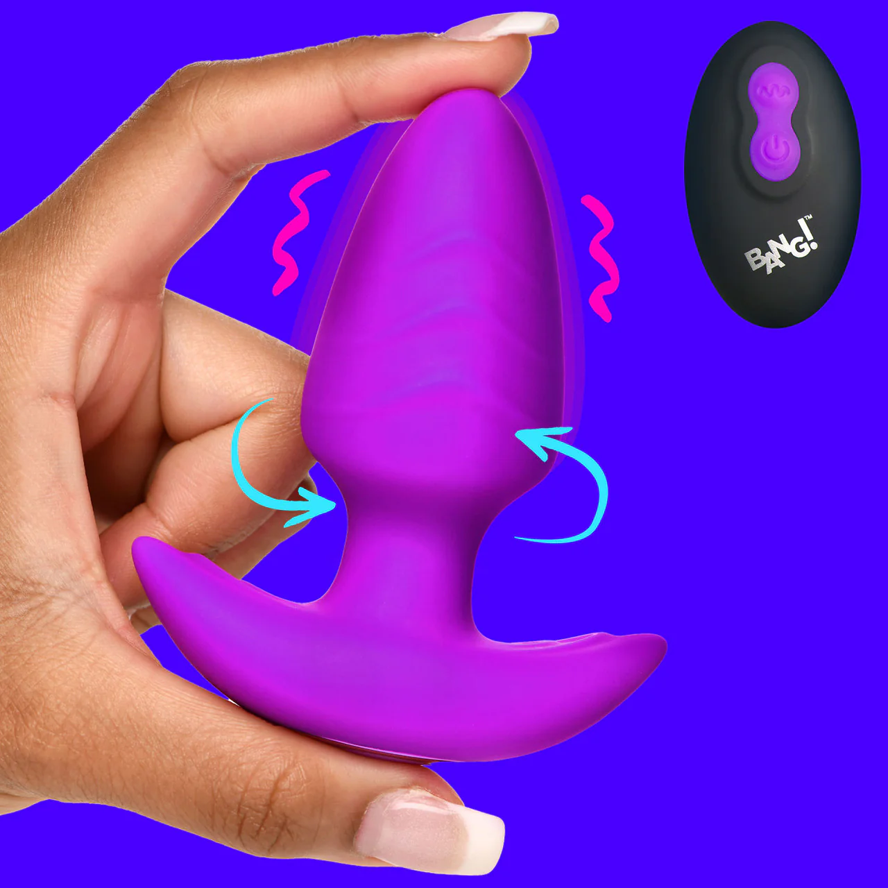 BANG! Rechargeable Rotating & Vibrating Silicone Butt Plug With Remote - Purple - Image 11