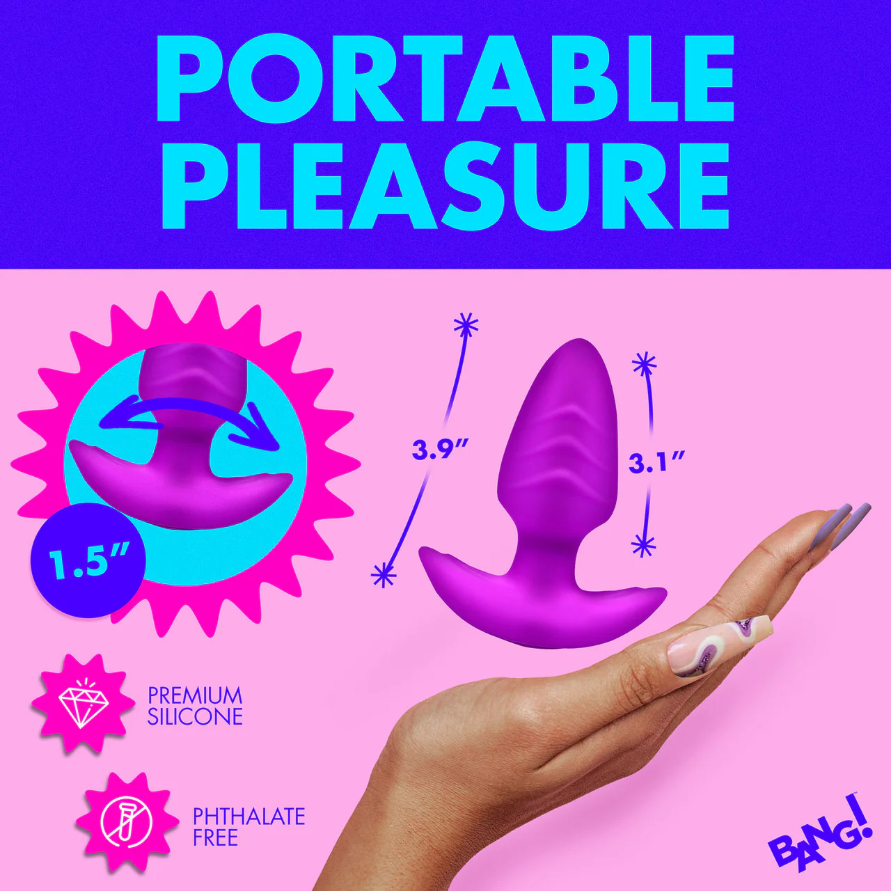 BANG! Rechargeable Rotating & Vibrating Silicone Butt Plug With Remote - Purple - Image 17