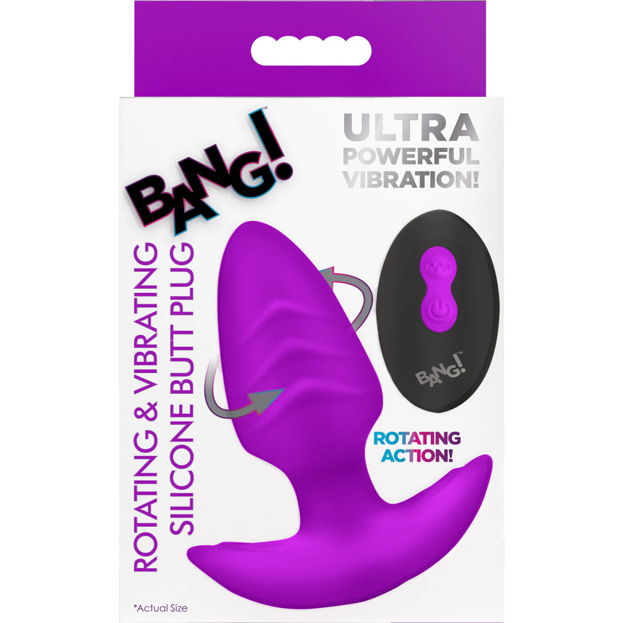 BANG! Rechargeable Rotating & Vibrating Silicone Butt Plug With Remote - Purple - Image 18