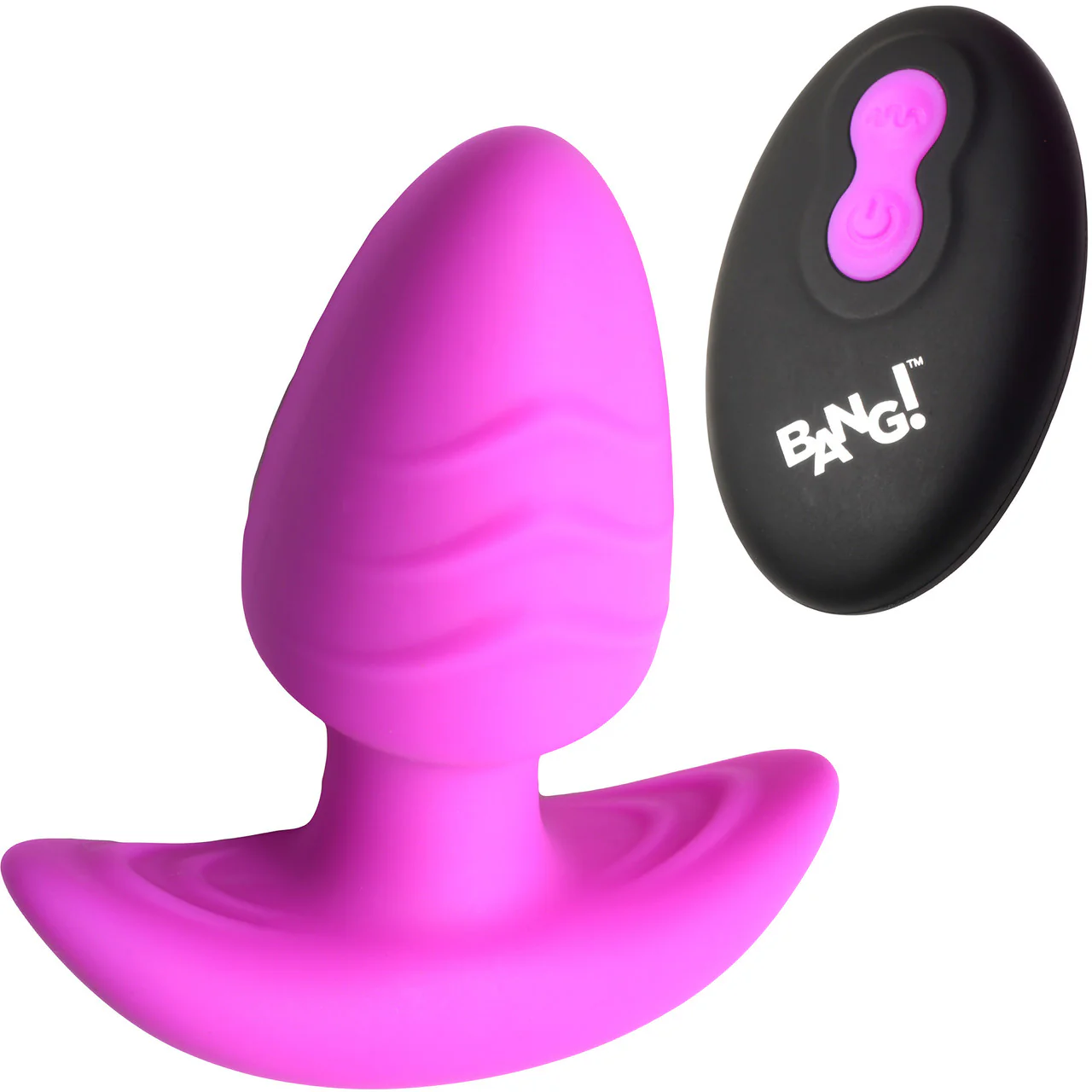 BANG! Rechargeable Rotating & Vibrating Silicone Butt Plug With Remote - Purple - Image 3