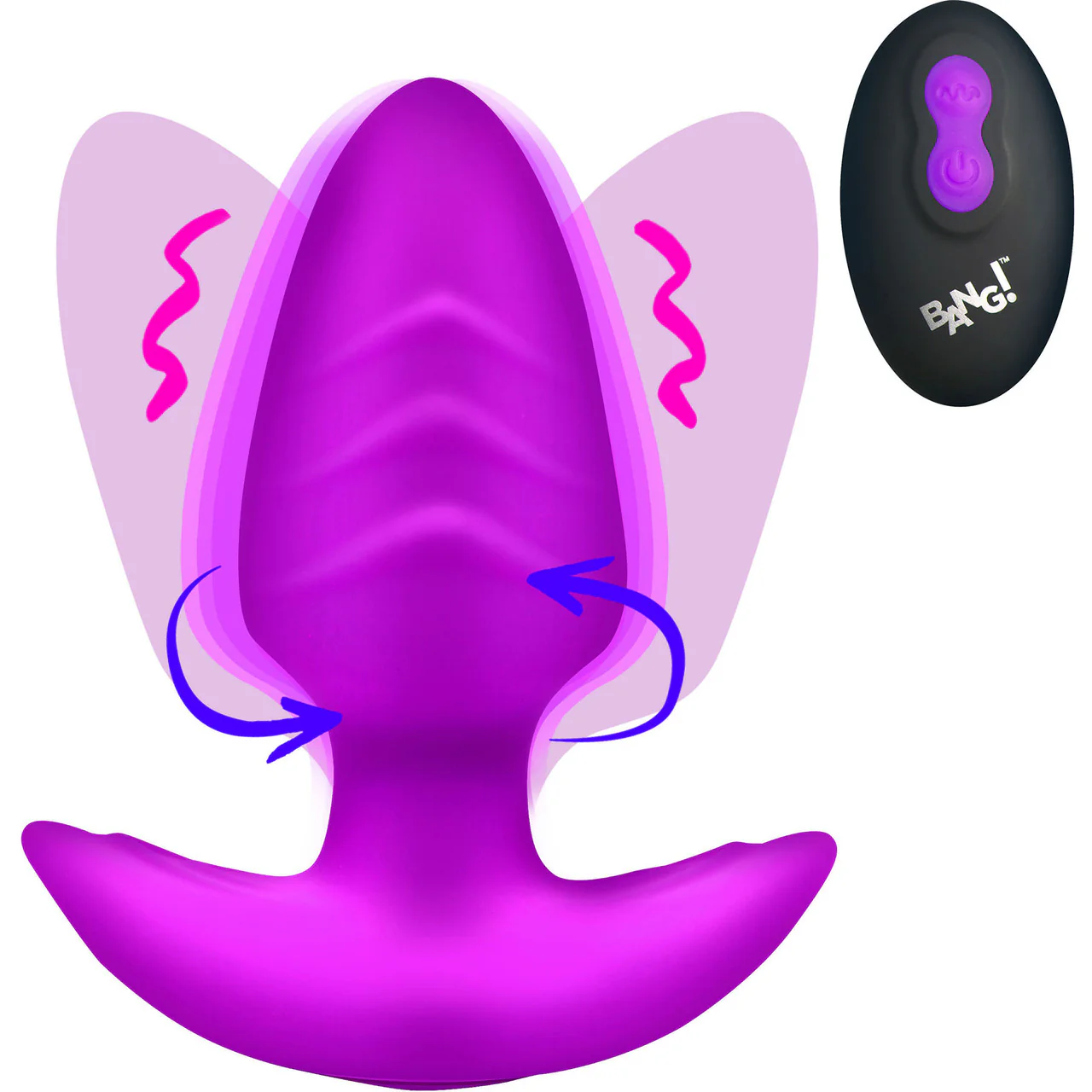 BANG! Rechargeable Rotating & Vibrating Silicone Butt Plug With Remote - Purple - Image 5