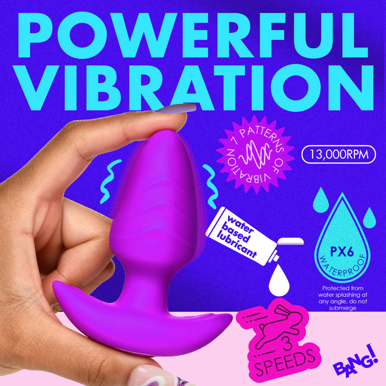 BANG! Rechargeable Rotating & Vibrating Silicone Butt Plug With Remote - Purple - Image 9