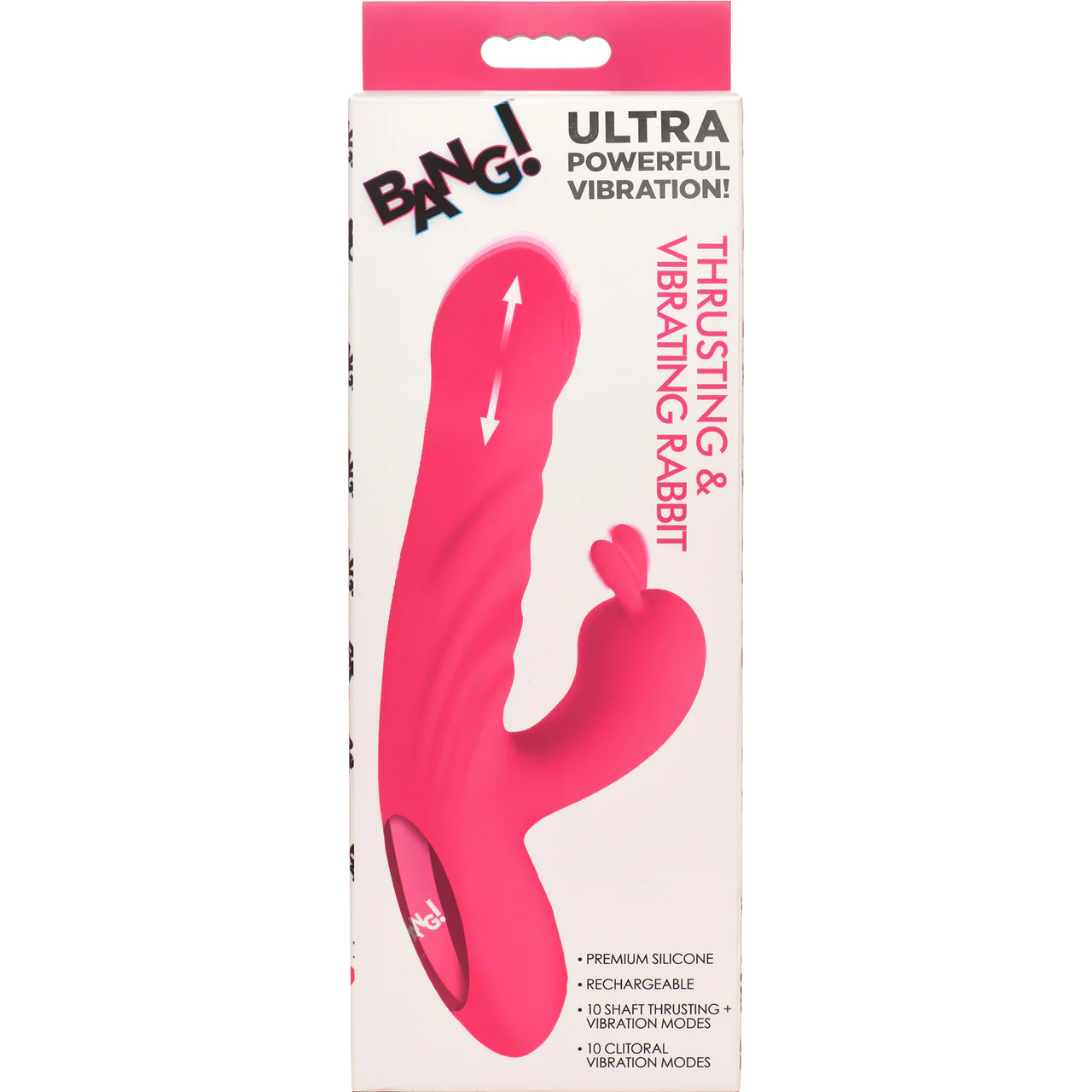 BANG! Thrusting & Vibrating Rabbit Rechargeable Silicone Dual Stimulation Vibrator - Pink - Image 17