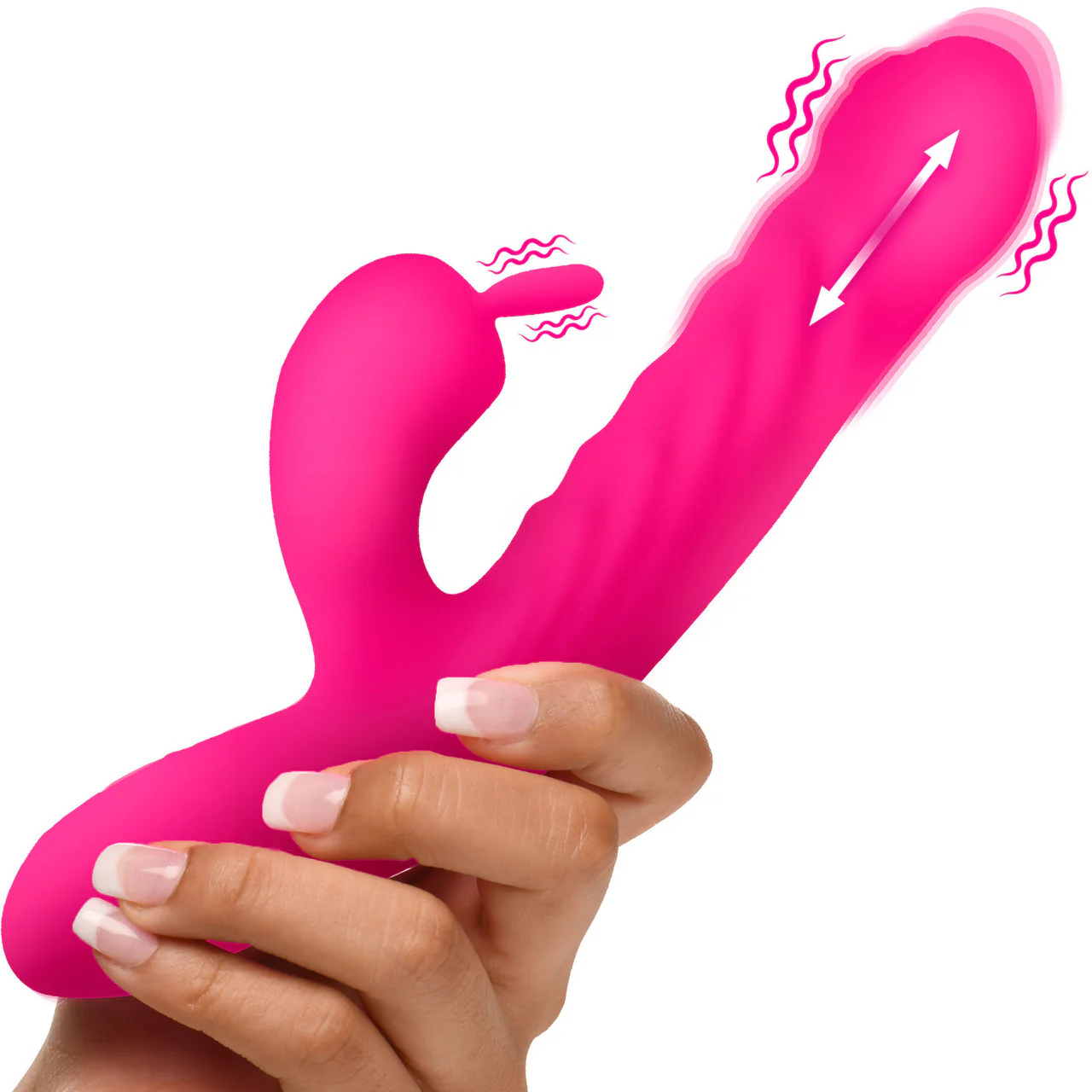 BANG! Thrusting & Vibrating Rabbit Rechargeable Silicone Dual Stimulation Vibrator - Pink - Image 3