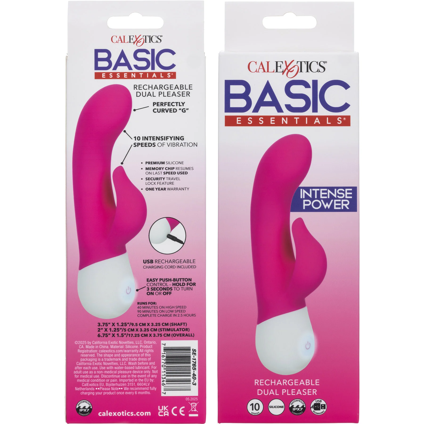 Basic Essentials® Rechargeable Dual Pleaser Silicone Rabbit Vibrator By CalExotics - Image 8