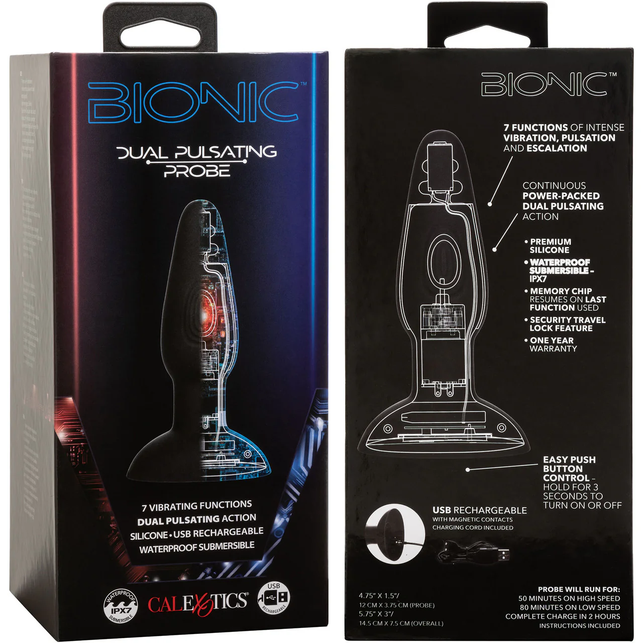 Bionic Dual Pulsating Probe Rechargeable Silicone Anal Stimulator By CalExotics - Black - Image 12