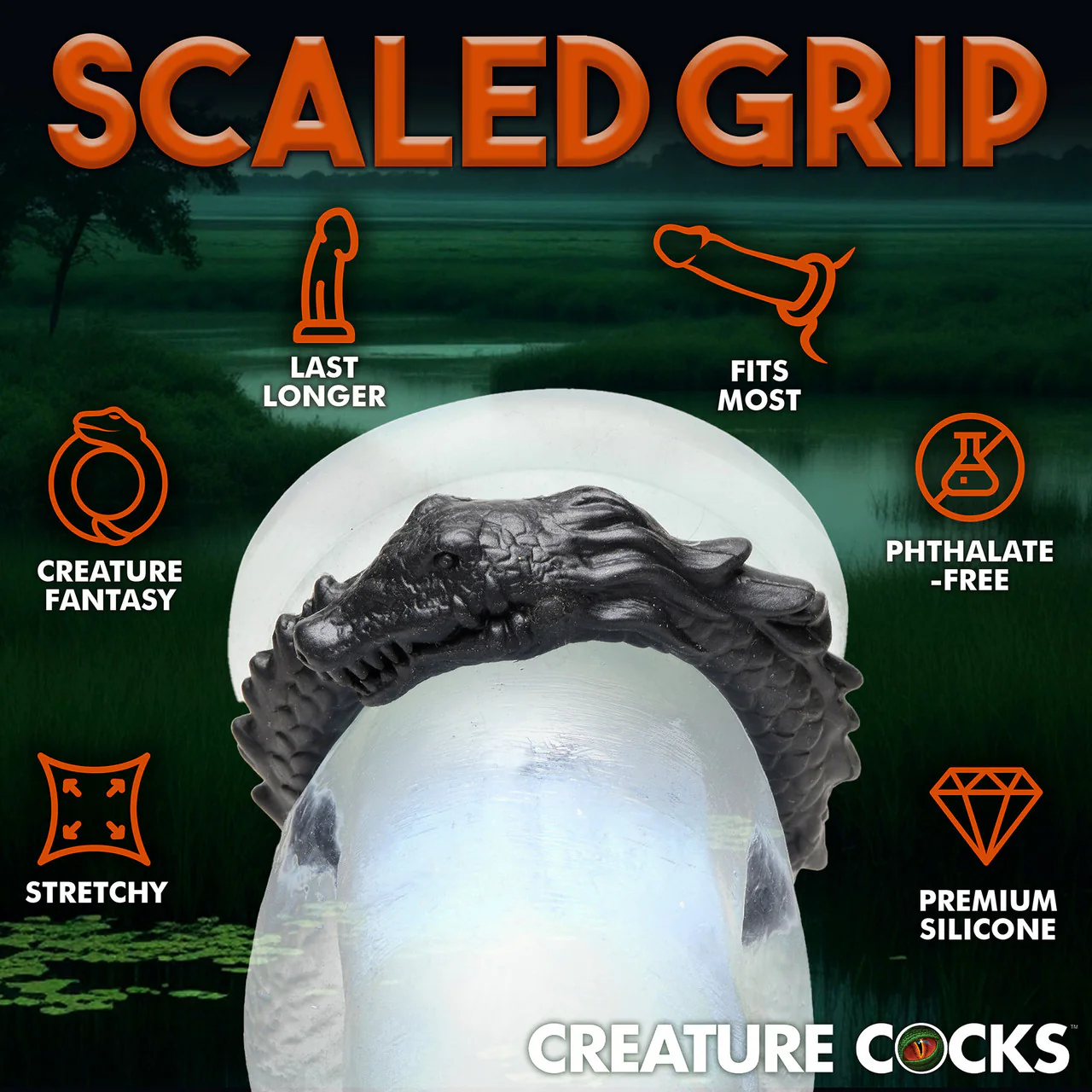 Black Caiman Silicone Cock Ring By Creature Cocks - Image 13