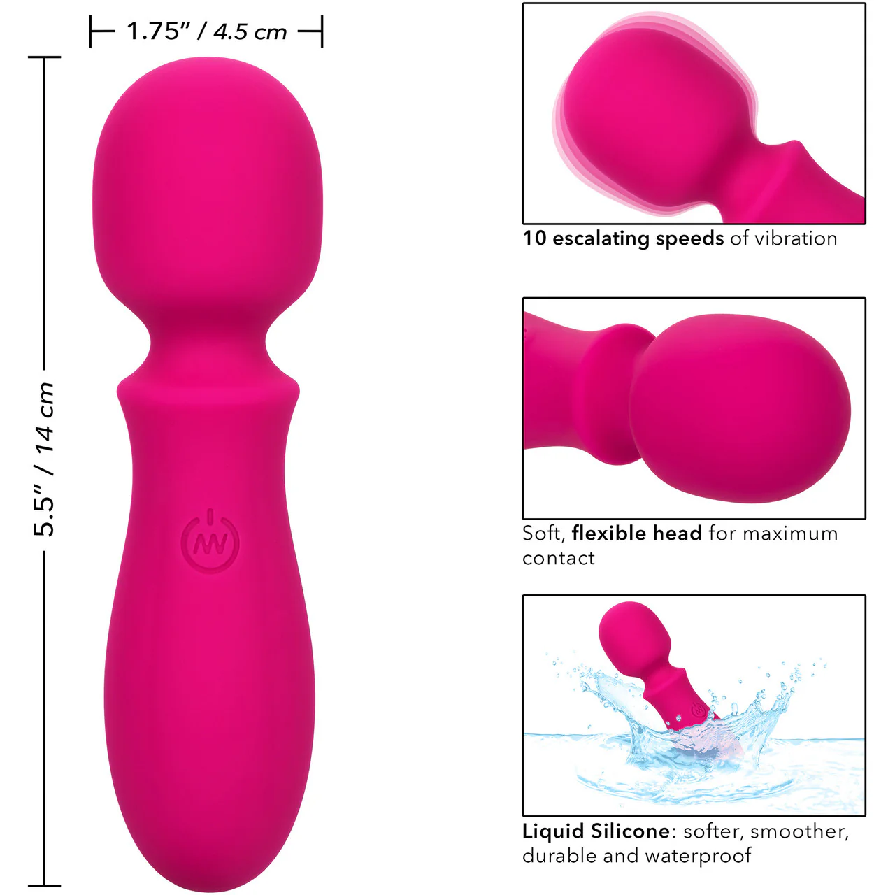 Bliss Liquid Silicone Mini Wand Rechargeable Waterproof Vibrator - Pink - Image 9