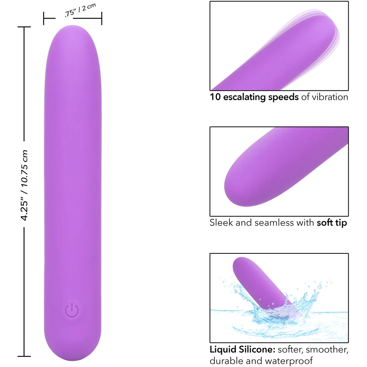 Bliss Liquid Silicone Rechargeable Waterproof Mini Vibrator - Purple - Image 10