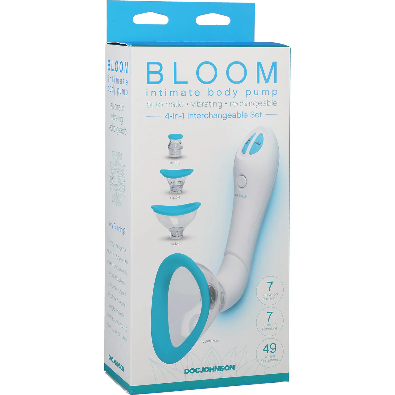 Bloom Automatic Vibrating Rechargeable Intimate Body Pump by Doc Johnson - Blue & White - Image 7