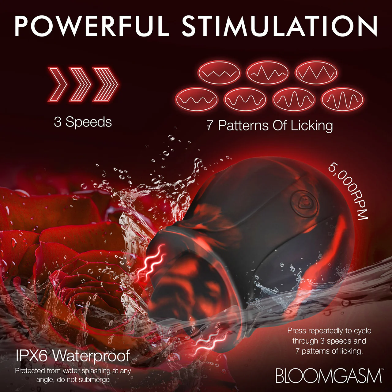 Bloomgasm Black Kiss Rimming Rose Rechargeable Flickering Tongue Vibrator - Black & Red - Image 10