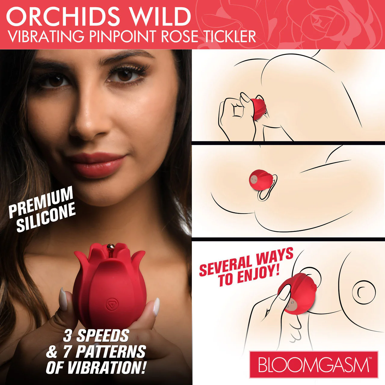 Bloomgasm Orchids Wild Vibrating Pinpoint Rose Tickler Rechargeable Silicone Clitoral Stimulator - Red - Image 10