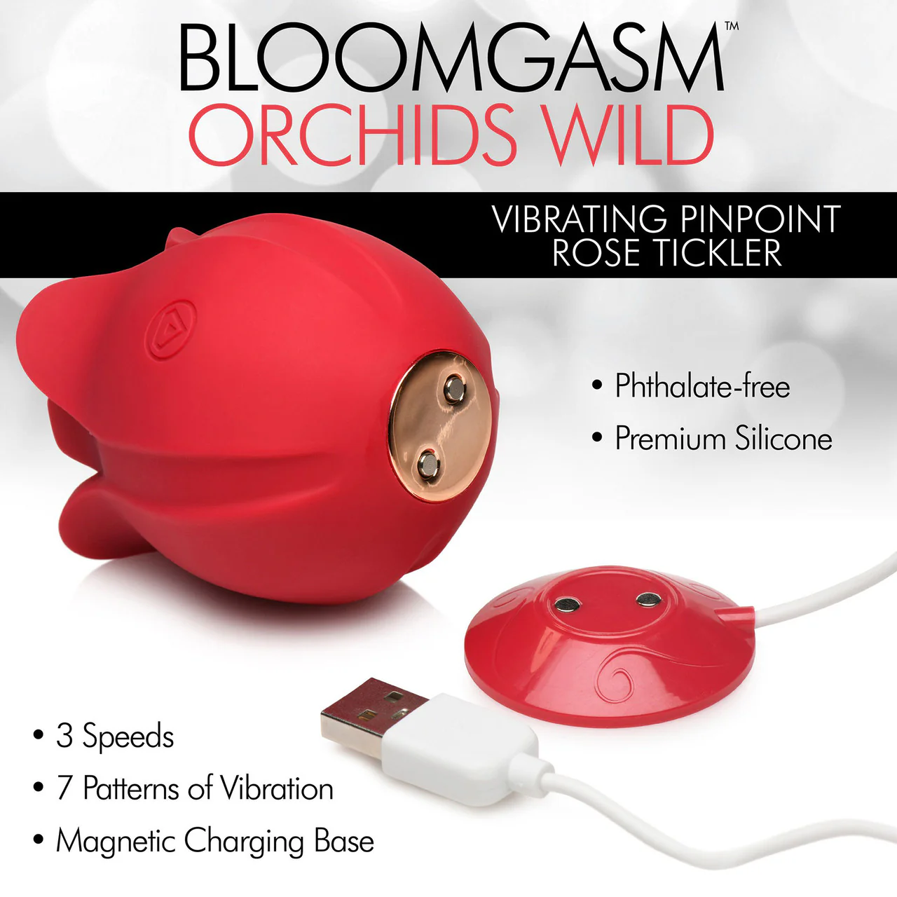 Bloomgasm Orchids Wild Vibrating Pinpoint Rose Tickler Rechargeable Silicone Clitoral Stimulator - Red - Image 12