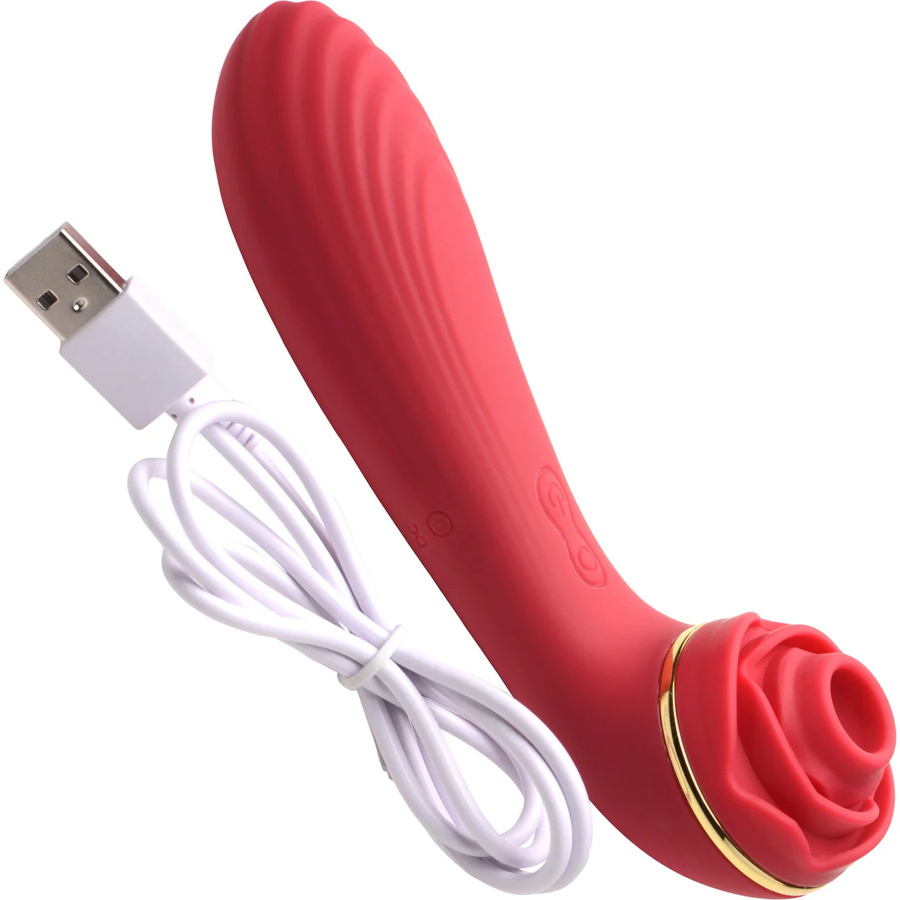 Bloomgasm Passion Petals 10X Air-Stim Silicone Rose Clitoral Stimulator With Insertable Vibrator - Red - Image 7