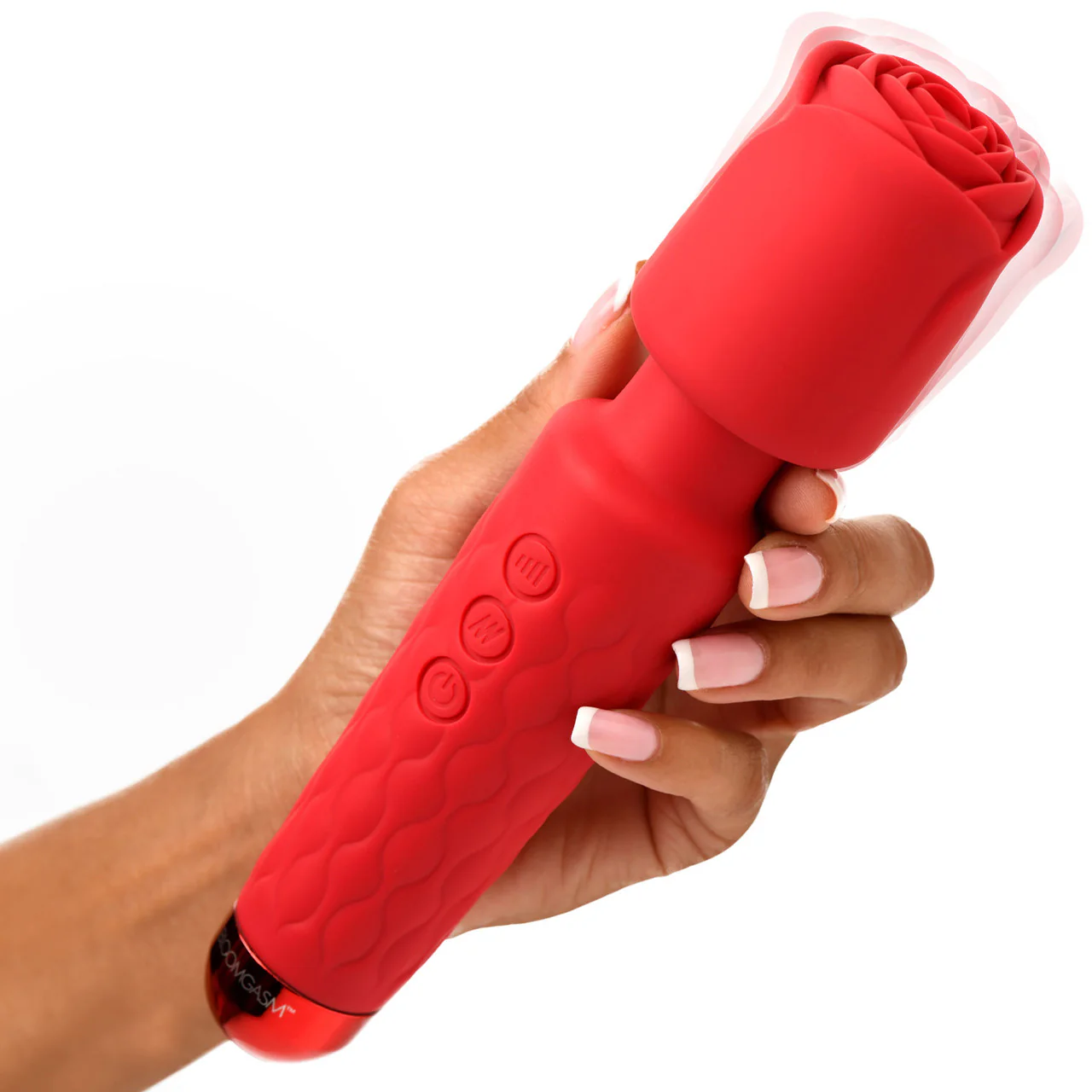 Bloomgasm Pleasure Rose 10X Rechargeable Silicone Wand Vibrator With Rose Attachment - Red - Image 5