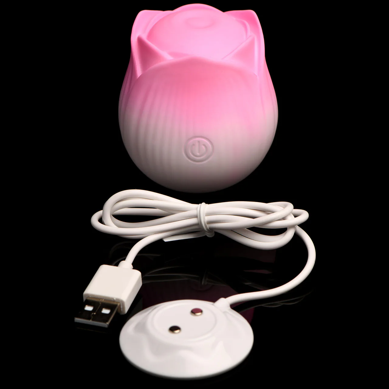 Bloomgasm Pulsing Petals Throbbing Rose Stimulator Rechargeable Clitoral Vibrator - Pink & White - Image 8
