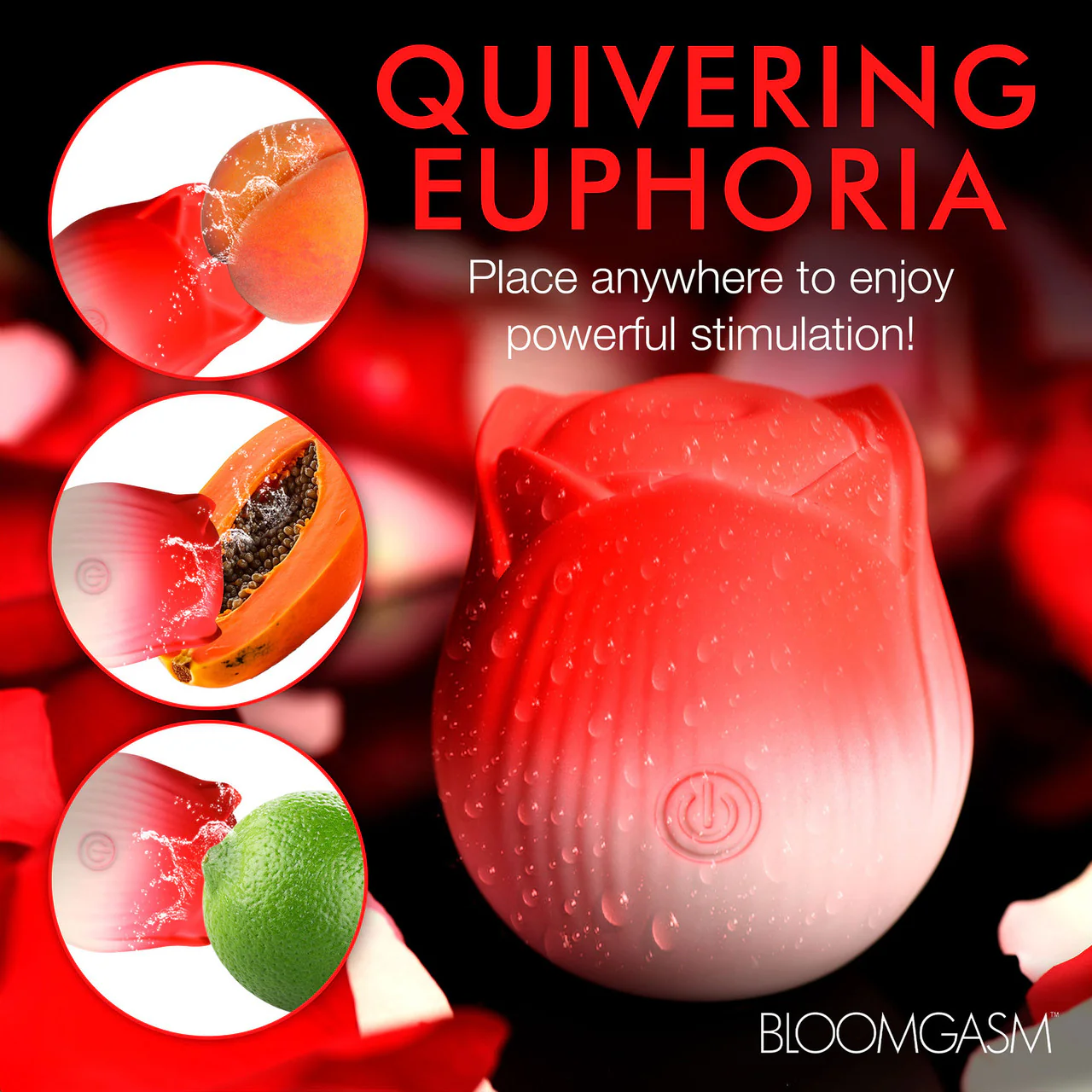 Bloomgasm Pulsing Petals Throbbing Rose Stimulator Rechargeable Clitoral Vibrator - Red & White - Image 13