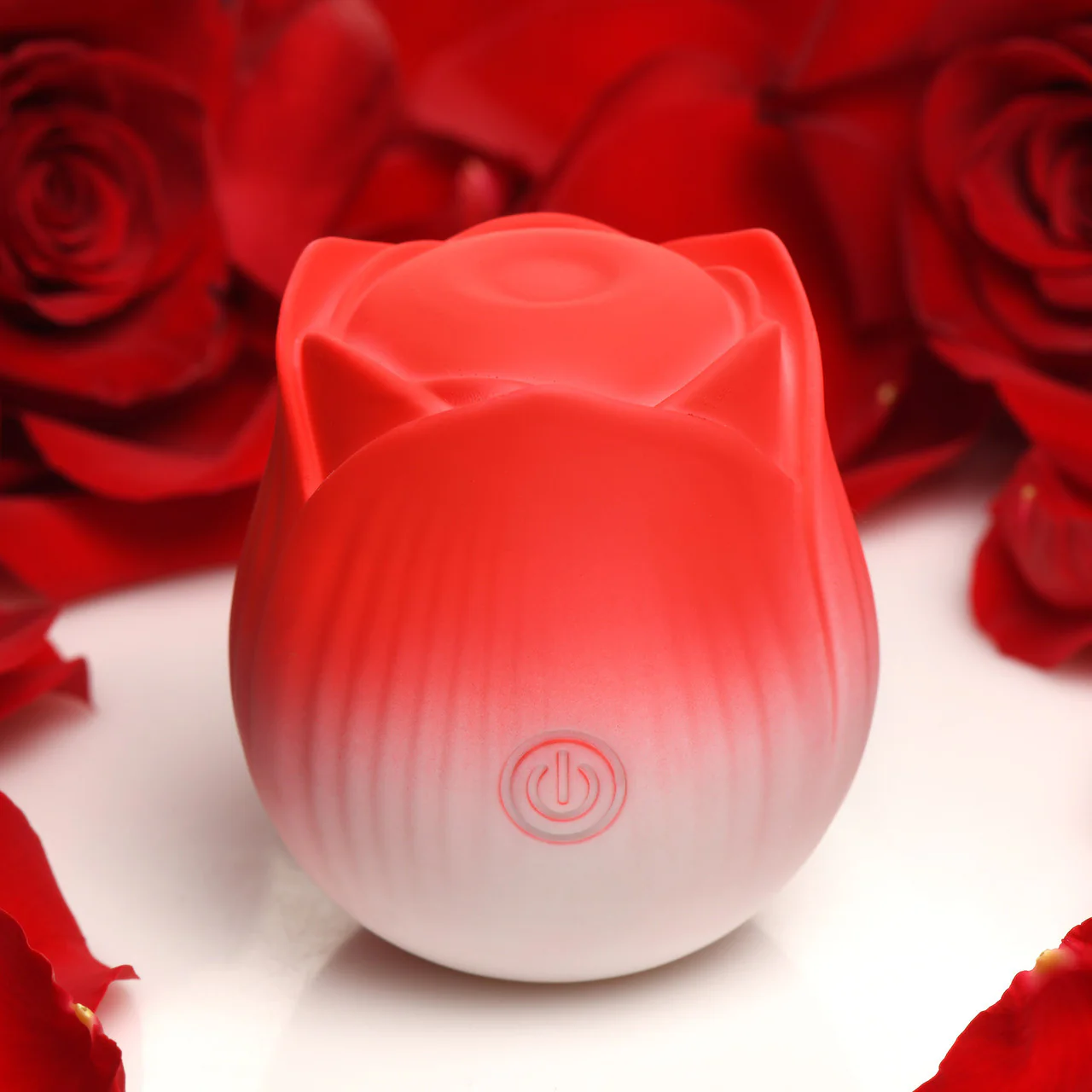 Bloomgasm Pulsing Petals Throbbing Rose Stimulator Rechargeable Clitoral Vibrator - Red & White - Image 19