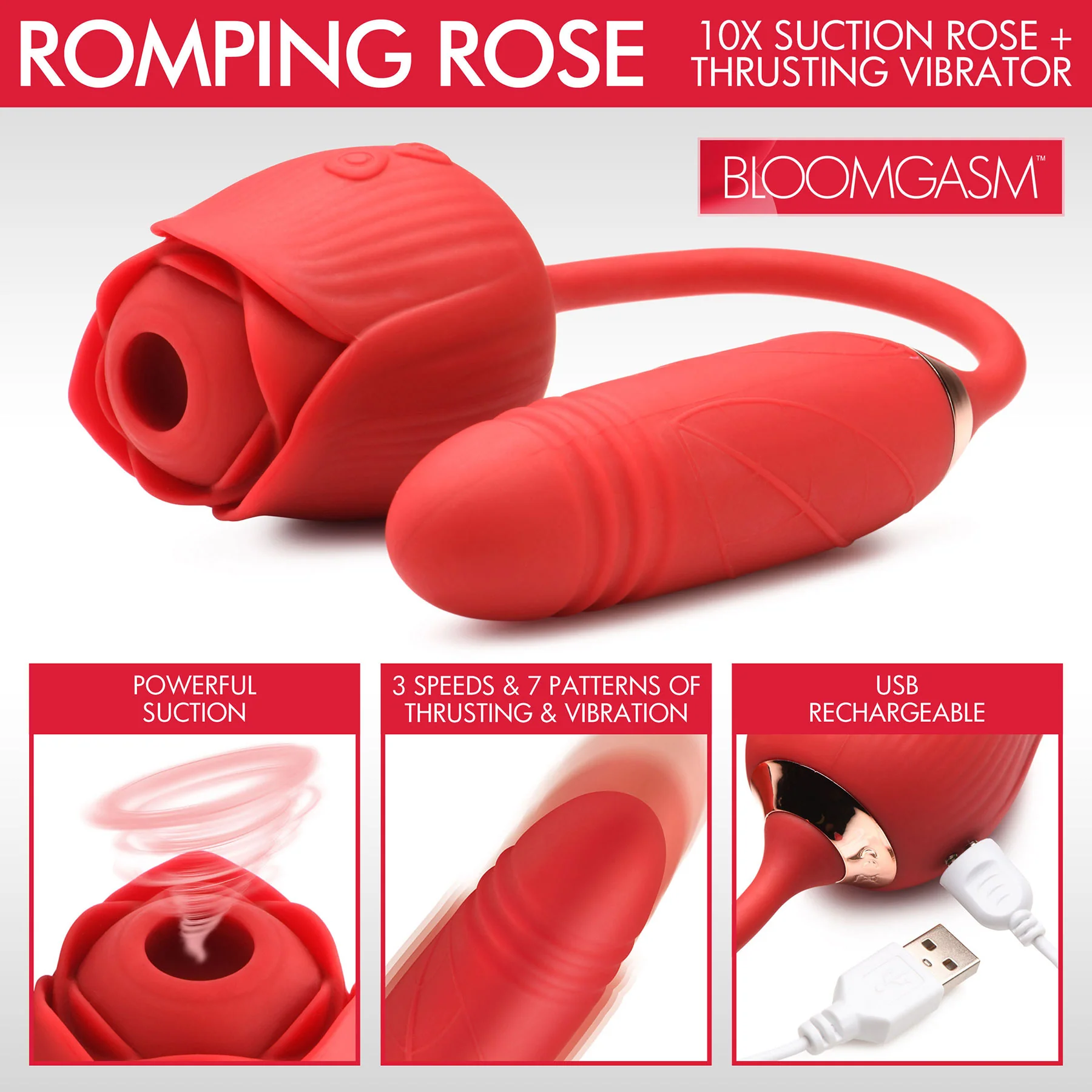 Bloomgasm Romping Rose 10X Silicone Suction Rose & Thrusting Vibrator - Image 6
