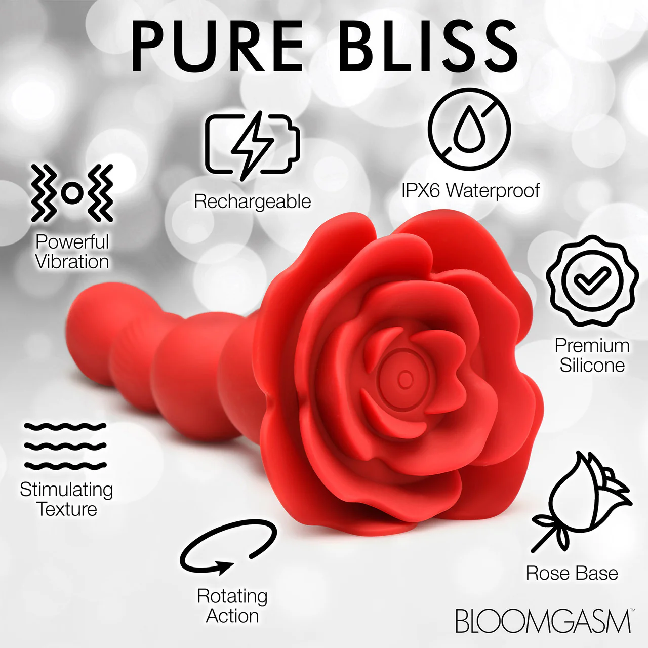 Bloomgasm Rose Twirl 10X Vibrating & Rotating Rechargeable Silicone Anal Beads - Red - Image 12