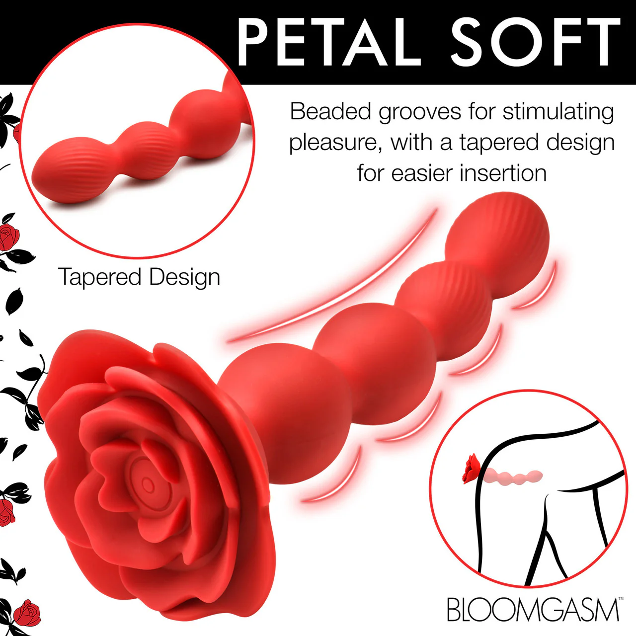 Bloomgasm Rose Twirl 10X Vibrating & Rotating Rechargeable Silicone Anal Beads - Red - Image 17