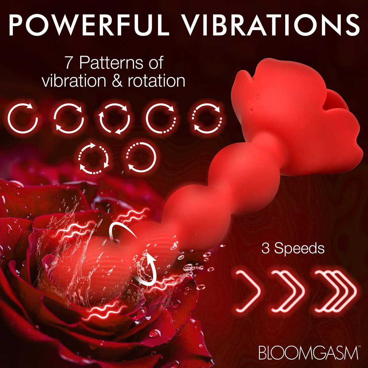 Bloomgasm Rose Twirl 10X Vibrating & Rotating Rechargeable Silicone Anal Beads - Red - Image 18