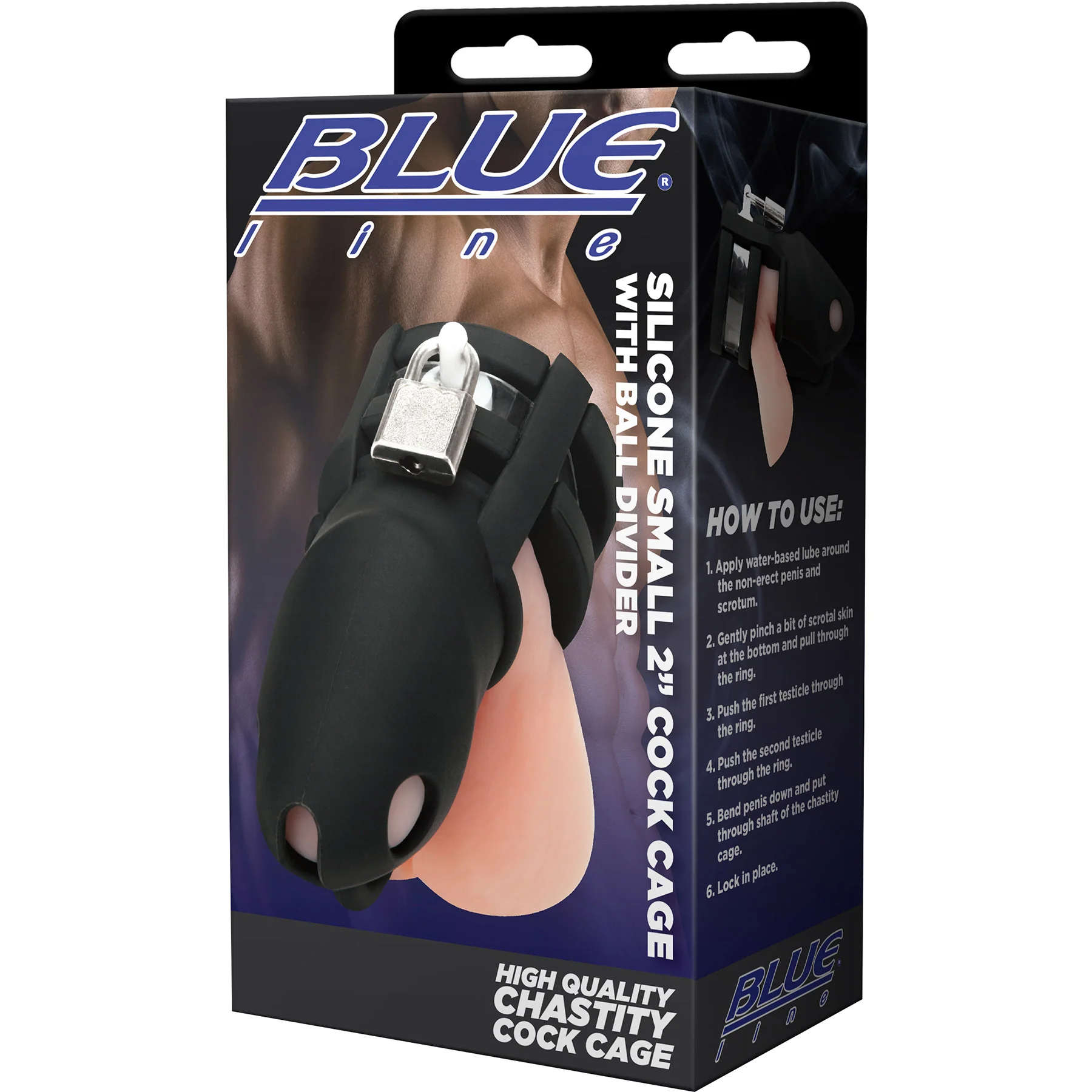 Blueline Silicone Mini 2" Cock Cage With Ball Divider With Padlock - Image 5