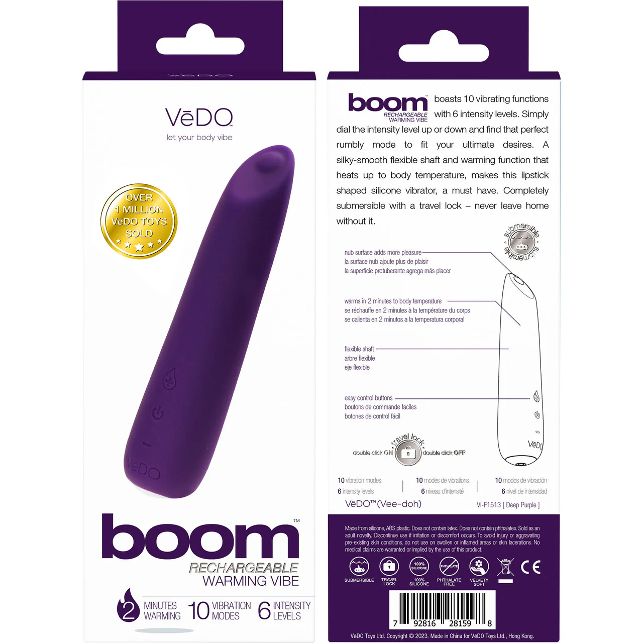 Boom Rechargeable Waterproof Silicone Warming Mini Vibrator By VeDO - Deep Purple - Image 4