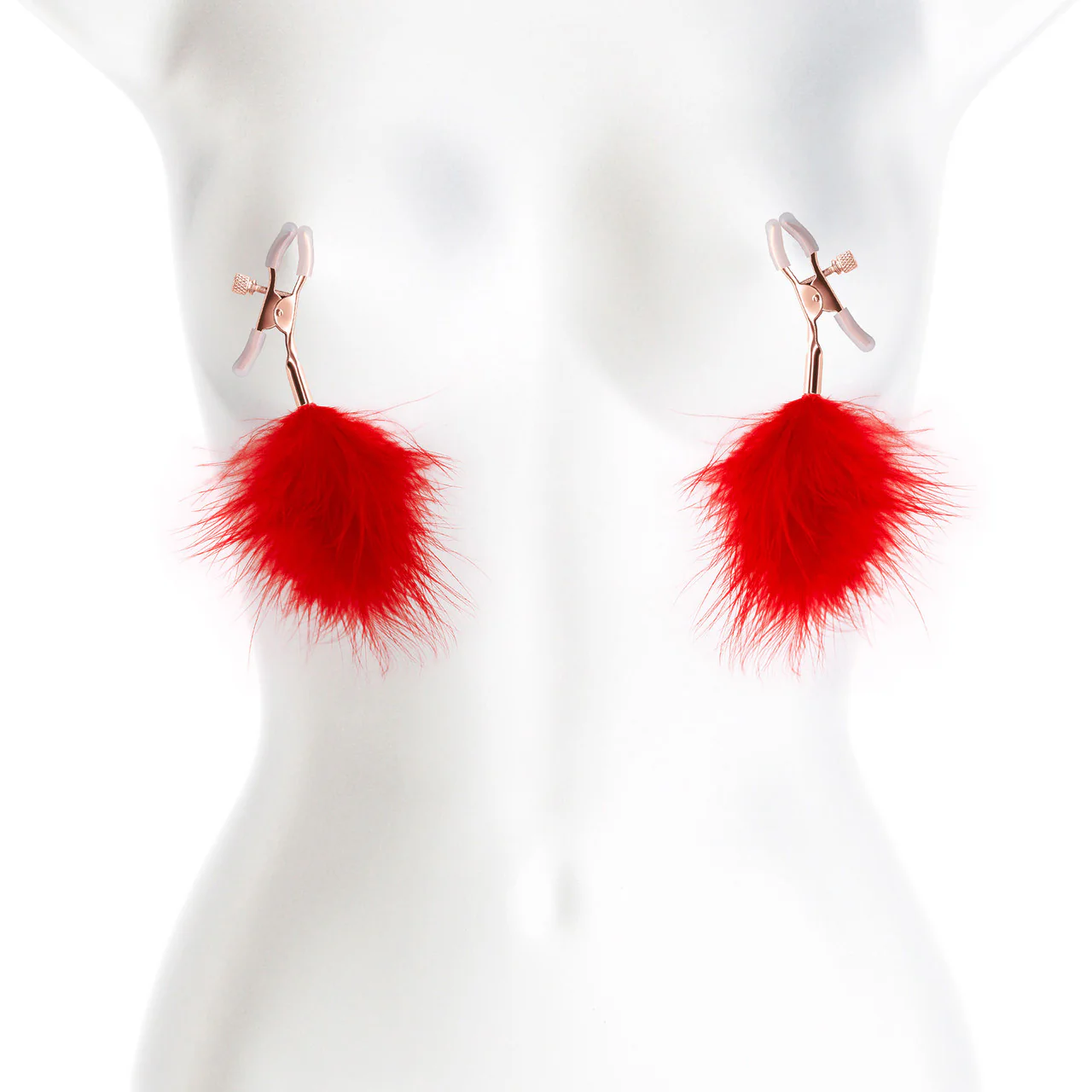 Bound Adjustable F1 Feather Nipple Clamps by NS Novelties - Rose Gold & Red - Image 2