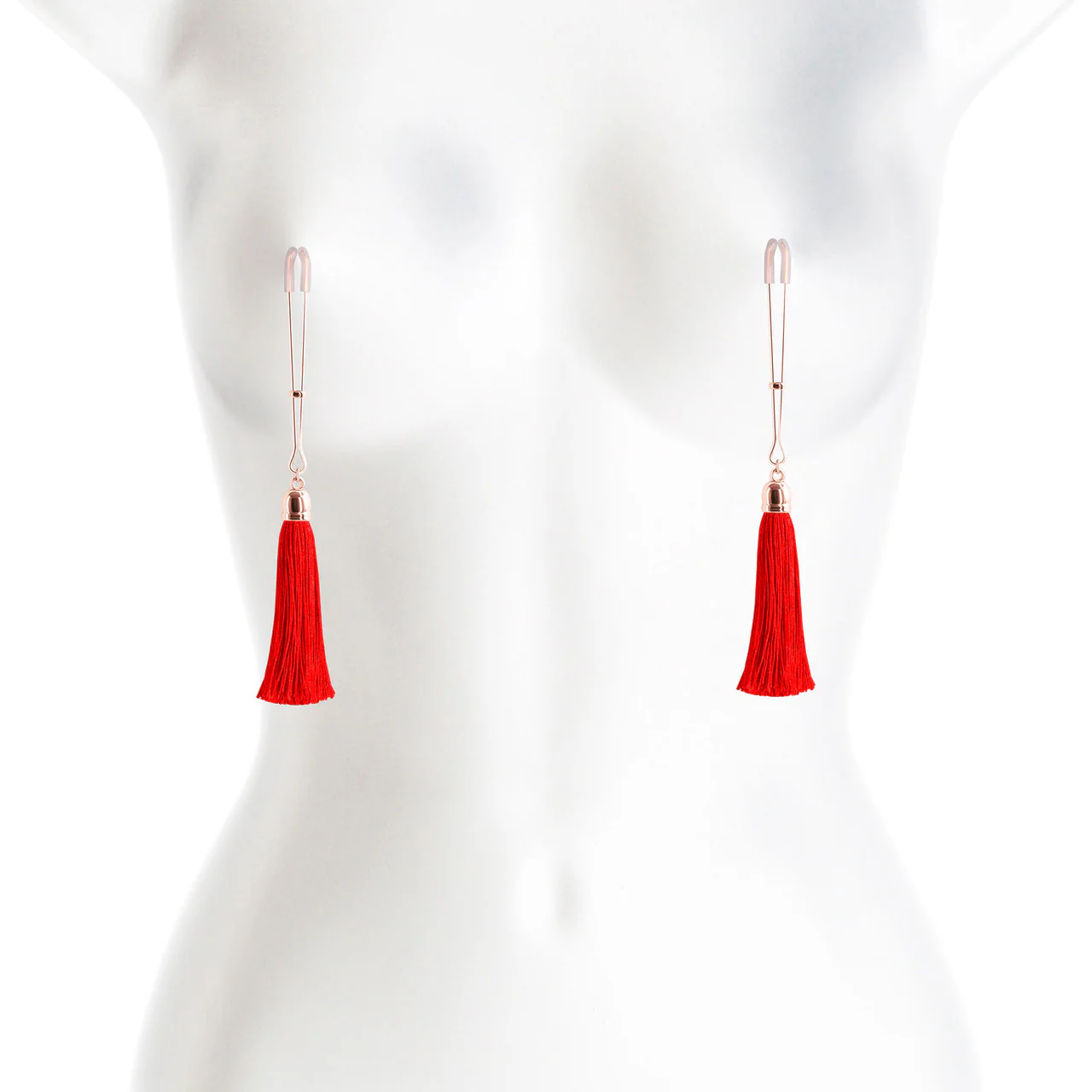Bound Adjustable T1 Tassel Nipple Clamps by NS Novelties - Rose Gold & Red - Image 2
