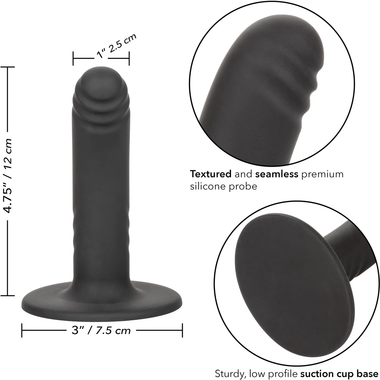Boundless 4.75" Ridged Silicone Suction Cup Dildo By CalExotics - Black - Image 7