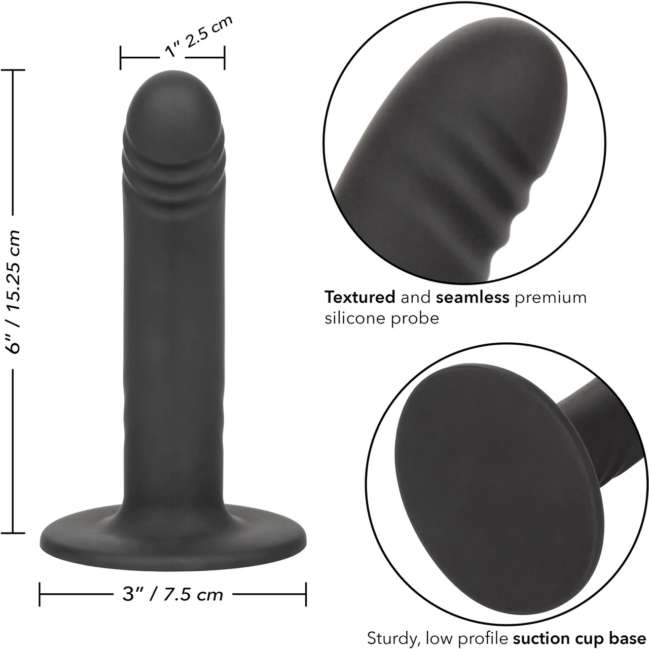 Boundless 6" Ridged Silicone Suction Cup Dildo By CalExotics - Black - Image 7