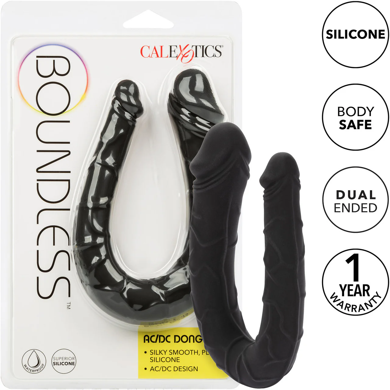 Boundless AC/DC Dong Silicone Double Dildo By CalExotics - Black - Image 8