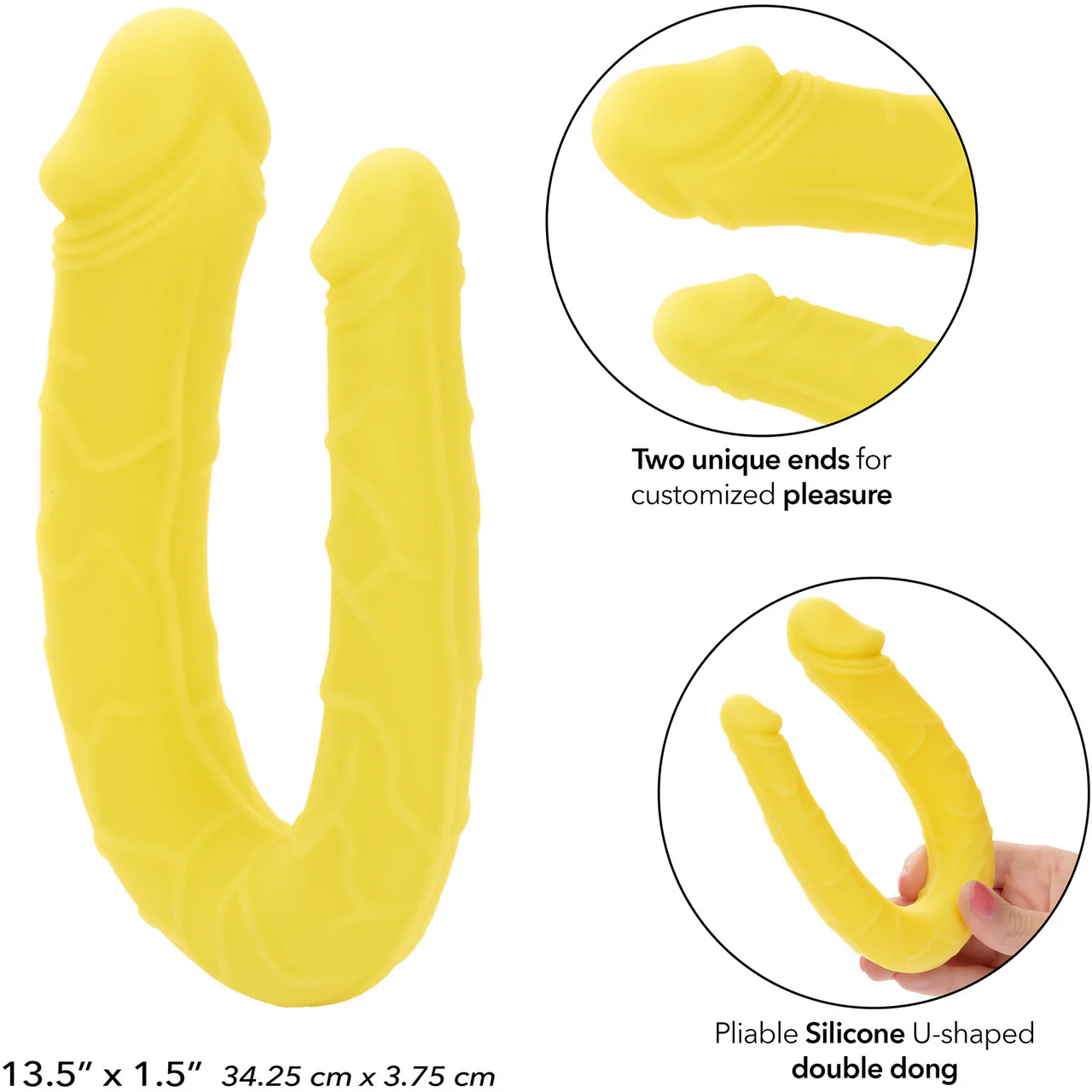 Boundless AC/DC Dong Silicone Double Dildo By CalExotics - Yellow - Image 7
